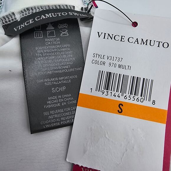 Vince Camuto Womans size S Logo-Ring Halter Bikini Top Balines Floral Cutout NEW - Picture 6 of 8